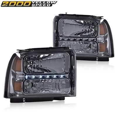 #ad Fit For 05 07 Ford F250 F350 F450 F550 Super Duty W LED Strip Smoke Headlights