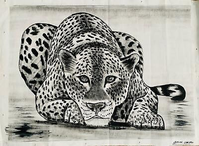 #ad 🖼Decorative wall art original leopard animal painting titled #x27;Leopard Watch#x27;