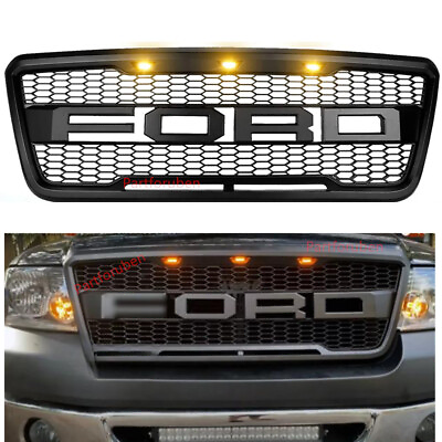 #ad Front Grille For 2004 08 Ford F150 Raptor Style Mesh Grill w LEDs Matte Black