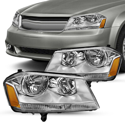 #ad Pair For 2008 2014 Dodge Avenger SXT SE Headlights Headlamps Chrome New