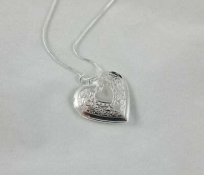 #ad #ad Silver Plated Heart Necklace Locket Photo Picture Pendant 18quot; N1 Lab Created