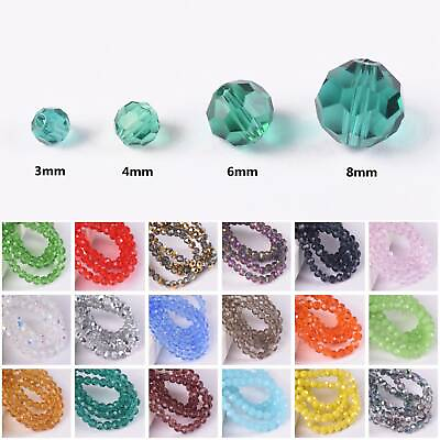 #ad 3mm 4mm 6mm 8mm Round 32 Facets Crystal Glass Loose Crafts Beads Wholesale Lot