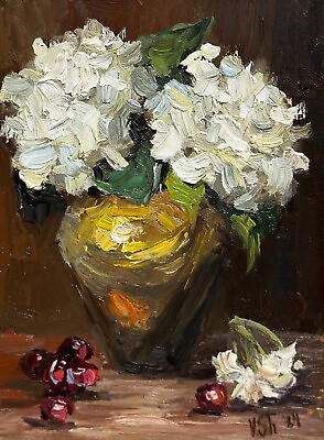 #ad Hydrangea Painting Floral Original Art Impasto Oil Painting Flower Still Life