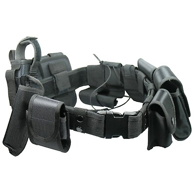 Black Tactical Nylon police Security Guard Duty Belt Utility Kit System w Pouch