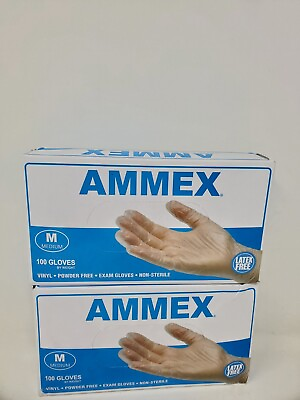 #ad 2 Ammex Medical Vinyl Exam Gloves Clear Power Free Box Of 100 Medium Lot