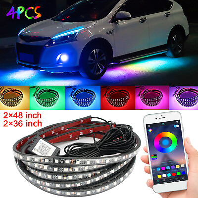 #ad 4PCS RGB LED Strip Under Car Tube Underglow Underbody System Neon Light Kit APP