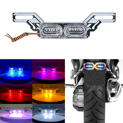 #ad 1x 12V LED Motorcycle Strobe Tail Brake Light RGB Rear License Plate Light