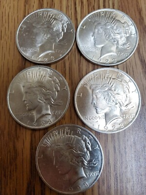 #ad Lot Of 5 1923 P Peace Silver Dollars VF 90% US Silver Mint Luster PDL5