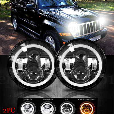 #ad PAIR DOT 7quot; Inch LED Headlights DRL Turn Signal Combo For 2003 2007 Jeep Liberty