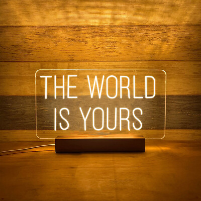 #ad THE WORLD IS YOURS USB Power Night Light Engraved Plaque Signs Personalized Gift