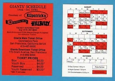 #ad MLB BASEBALL 1978 SAN FRANCISCO GIANTS pocket schedule HOME AUG OCT VERY UNIQUE