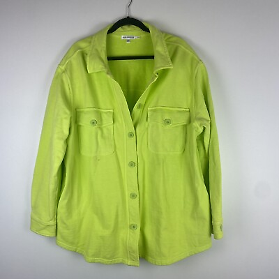 #ad Good American Women#x27;s Neon Green Shacket Top Size 5 6 US 2X 3X Button Shirt