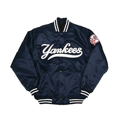 #ad NY Yankees Vintage 90s Athletic Jacket Blue Satin Bomber Style Varsity Jacket