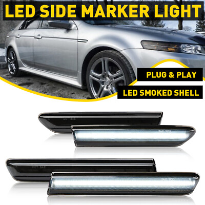 #ad For 2004 08 Acura TL S Type Style 4PCS Smoked F R White LED Side Marker Lights