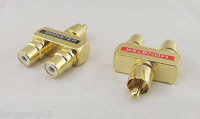 #ad 2pcs RCA Audio Y Splitter Plug 1 Male To 2 Female Gold Plated Adapter Connector