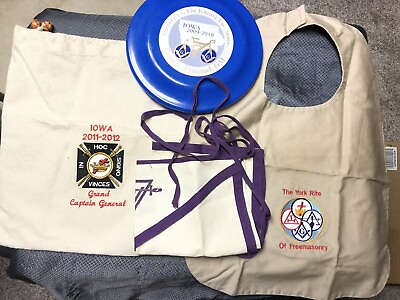 #ad Freemason LOT Frisbee Canvas Bag Aprons Masonic Iowa York Right of Freemasonry