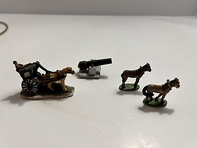 #ad Miniature Lot Liberty Falls Village Pewter Horses A Resin Canon amp; Horse amp; Buggy