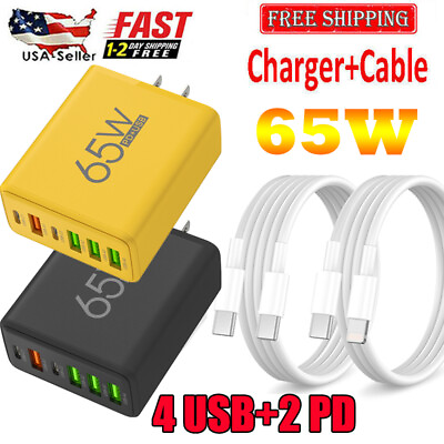 #ad 65W 4 USB 2 Type C Fast Wall Charger PD QC3.0 Adapter Fast Charge Universal