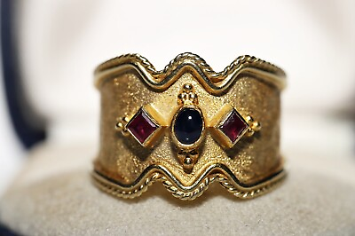 #ad Vintage Circa 1980s 18k Gold Natural Sapphire And Ruby Decorated Ring