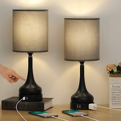 #ad Set of 2 Table Lamp Touch Nightstand Bedside Lamps Dual USB Port for Living Room