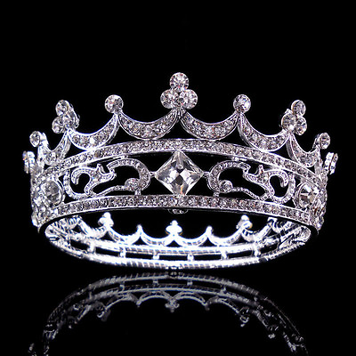 #ad 4.5cm High Full Crystal King Wedding Bridal Party Pageant Prom Tiara Round Crown