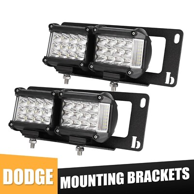 #ad 4x 4quot; LED Light Bar Fog Pods Hidden Mount Bracket For Dodge Ram 2500 3500 10 18