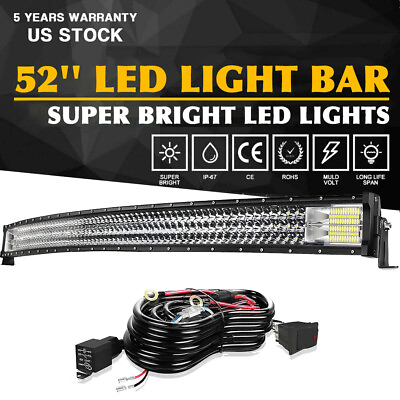 #ad 52quot; 711W Triple Row Curved LED Light Bar Mounts Combo Kit For Jeep Wrangler