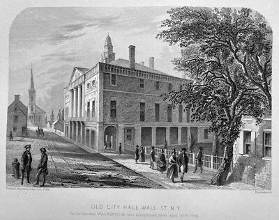 Wall Street OLD FEDERAL HALL HISTORIC EVENT PLACE 1857 Art Print Engraving RARE