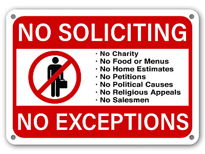 #ad No Soliciting Sign No Exceptions Front Door Home Business Security Red on White