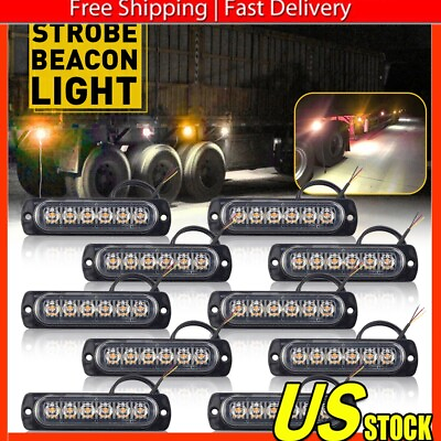 #ad 10 X Yellow 6LED Truck Emergency Beacon Car Warning Hazard Flash Strobe Light