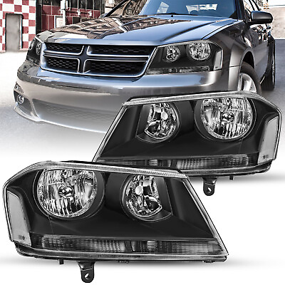 #ad For 2008 2014 Dodge Avenger Headlight Black Clear Replacement Headlamps LHamp;RH
