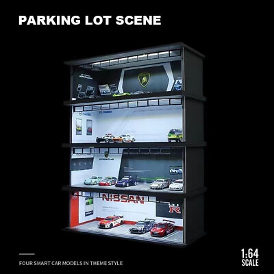 #ad 1:64 Diorama Car Garage Model City Street Scene LED Lighting Parking Lot Model