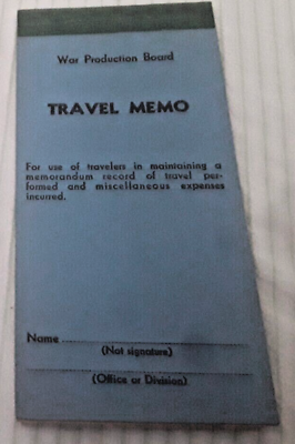 #ad WW2 Federal War Production Board Home TRAVEL MEMO BOOKLET WW2 VINTAGE