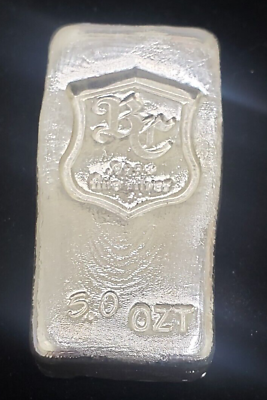 #ad 5oz Bar of .999 Fine Silver Hand Poured by Bravo#x27;s Coin Stock Photo