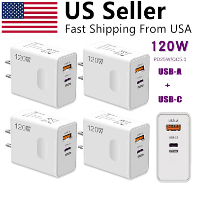 #ad 4 Pack USB C Wall Charger 2 Ports PD TYPE C QC 5.0 Fast Charger Power Adapter