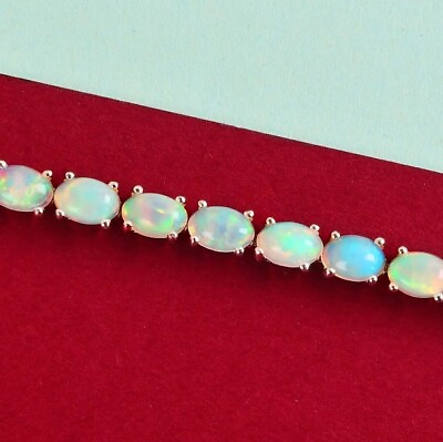 #ad Ethiopian Welo Opal Tennis Bracelet Jewelry Gemstone 14k White Gold Finish