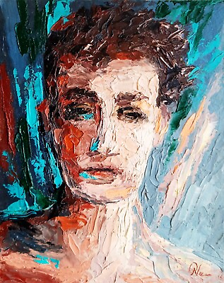 #ad Original Painting Oil Portrait of a man Impasto Handmade Textured Wall Art 10x8quot;
