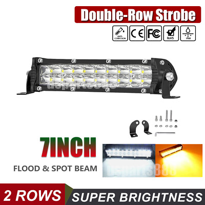 #ad Double Row Strobe 7quot;INCH LED WORK LIGHT BAR FLOOD FOG LAMP OFFROAD ATV TRUCK 4WD