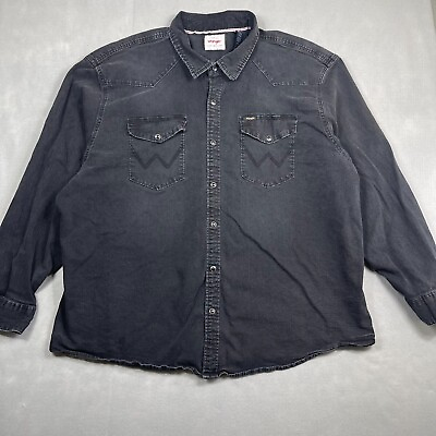 #ad Wrangler Shirt Mens 4X Black Denim Pearl Snap Long Sleeve Rancher Button Up
