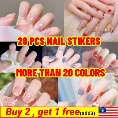 #ad 20PCS Gel Nail Stickers Full Nail Wraps Semi Cured Gel Nail Strip Polish Glitter