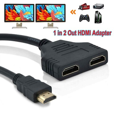 #ad HDMI Port Splitter Cable 1 to 2 Output Adapter Converter Male to Female 1080P