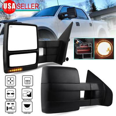 #ad Pair Tow Mirrors for 07 14 Ford F150 F 150 Power Heated Puddle Light Turn Signal