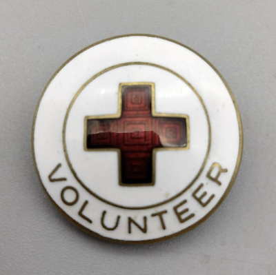 #ad American Red Cross Pin White Enameled Volunteer Pinback Pinback Button Vintage