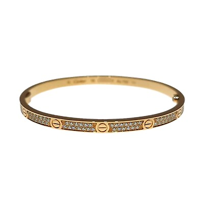 #ad Cartier Love Bracelet Pave Diamond 18K Rose Gold Small Size 16