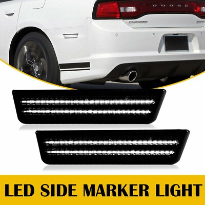 #ad For 2011 2014 Dodge Charger White LED Smoked Rear Fender Side Marker Lights Lamp