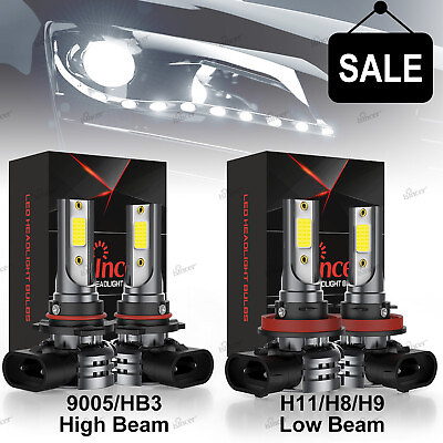 4x 9005H11 LED Headlight Combo High Low Beam Bulbs Kit Super White Bright Lamps
