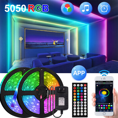 #ad LED Strip Lights 32ft 50ft Music Sync Bluetooth RGB White Room Light with Remote
