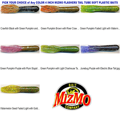 #ad Mizmo Tubes Flasher Tail 4 Inch Soft Plastic Bass Fishing Baits Any Color 10pk