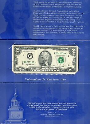 #ad #ad 1995 $2 Atlanta Federal Reserve Star Gem Unc FR 1936 F* Free Shipping