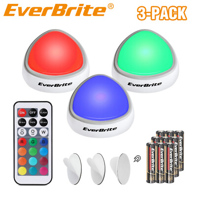 #ad EverBrite 3Pack Tap Light LED Puck Light Wireless Push Light Remote Closet Light